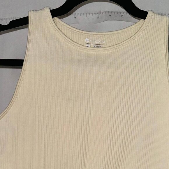 OQQ Womens Medium Stretch Rib Knit Snap Round Neck Sleeveless Bodysuits Cream - Picture 4 of 5